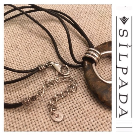 Silpada Bronzite Stone Brown Leather Cord Necklace - Picture 2 of 5